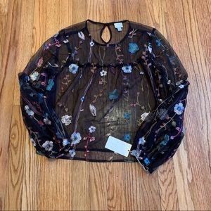 Floral Embroidered Mesh Blouse